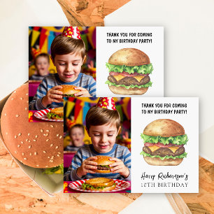 Tarjeta De Agradecimiento Cumpleaños Fiesta de Hamburguesa con Acuarela Grac