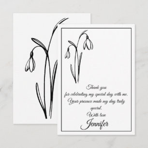 Tarjeta De Agradecimiento Cumpleaños Flor de Nieve Gota de Nieve Negro y Bla