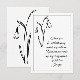 Tarjeta De Agradecimiento Cumpleaños Flor de Nieve Negra y Blanca