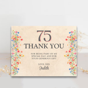 Tarjeta De Agradecimiento Cumpleaños floral 75 – Elegante flor silvestre 75