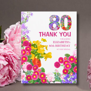 Tarjeta De Agradecimiento Cumpleaños floral 80 - Diseño de jardín elegante