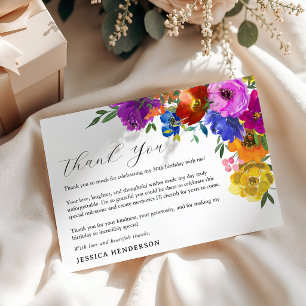 Tarjeta De Agradecimiento Cumpleaños Floral Brillante y Audaz
