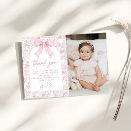 Tarjeta De Agradecimiento Cumpleaños Floral Chinoiserie Lazo Rosa Toile