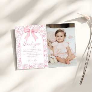 Tarjeta De Agradecimiento Cumpleaños Floral Chinoiserie Lazo Rosa Toile