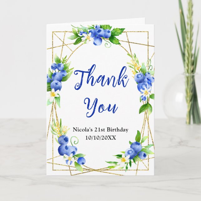 Tarjeta De Agradecimiento Cumpleaños Floral de Arándano (Anverso)