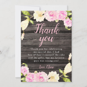 Tarjeta De Agradecimiento Cumpleaños Floral de Crema Rosa Rústica