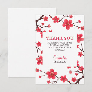 Tarjeta De Agradecimiento Cumpleaños Floral de Flor de Cerezo Roja Dulce Sak
