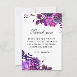 Tarjeta De Agradecimiento Cumpleaños floral de lila púrpura en acuarela eleg