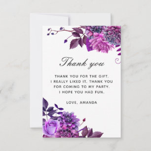 Tarjeta De Agradecimiento Cumpleaños floral de lila púrpura en acuarela eleg