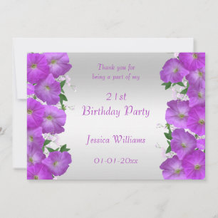 Tarjeta De Agradecimiento Cumpleaños floral de petunias elegantes y hermosas