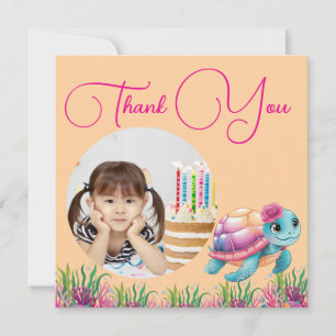 Tarjeta De Agradecimiento Cumpleaños Floral de Tortuga Marina Bajo El Mar