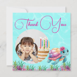 Tarjeta De Agradecimiento Cumpleaños Floral de Tortuga Marina Bajo El Mar