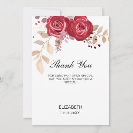 Tarjeta De Agradecimiento Cumpleaños Floral de Verde Elegante Rosa Granate