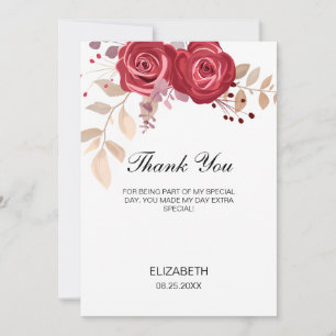 Tarjeta De Agradecimiento Cumpleaños Floral de Verde Elegante Rosa Granate