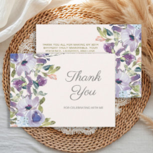 Tarjeta De Agradecimiento Cumpleaños floral elegante lila azul polvoriento