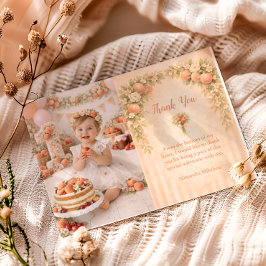 Tarjeta De Agradecimiento Cumpleaños Floral Melocotón 1er
