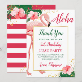 Tarjeta De Agradecimiento Cumpleaños floral rosa flamenco tropical Aloha