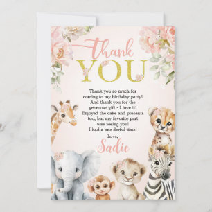 Tarjeta De Agradecimiento Cumpleaños floral Safari Sweet Girl