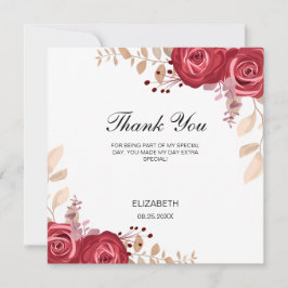 Tarjeta De Agradecimiento Cumpleaños Floral Verde Chic Rosa Granate