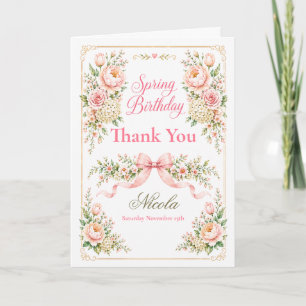 Tarjeta De Agradecimiento Cumpleaños Floral y de Lazo de Primavera