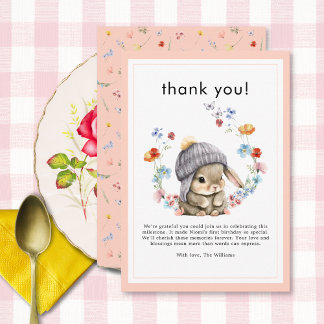Tarjeta De Agradecimiento Cumpleaños Forestal Animal Conejo Botánico 1