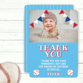 Tarjeta De Agradecimiento Cumpleaños Foto de Niños de Béisbol Azul Adorable
