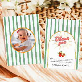 Tarjeta De Agradecimiento Cumpleaños Foto Fresa Verde Rústico Dorado Blanco