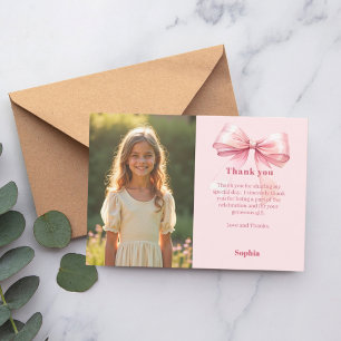 Tarjeta De Agradecimiento Cumpleaños foto niña lazo rosa