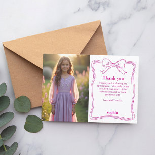Tarjeta De Agradecimiento Cumpleaños foto niña lazo rosa blanco