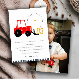 Tarjeta De Agradecimiento Cumpleaños Foto Niños Excavadora Amarillo Rojo Bri