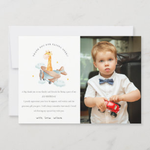 Tarjeta De Agradecimiento Cumpleaños Foto Niños Jirafa Avión Azul Amarillo L