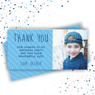 Tarjeta De Agradecimiento Cumpleaños Foto Patrón Blanco Azul Lindo Niño 