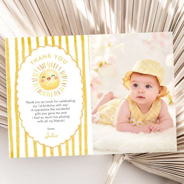 Tarjeta De Agradecimiento Cumpleaños Foto Rayas Amarillo Sol (Subido por el creador)