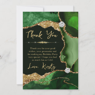 Tarjeta De Agradecimiento Cumpleaños Geoda de Ágata Dorada Esmeralda Verde