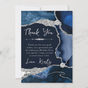 Tarjeta De Agradecimiento Cumpleaños Geoda de Ágata Plateada Azul