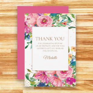 Tarjeta De Agradecimiento Cumpleaños Gracias Floral Amarillo Rosa