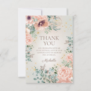 Tarjeta De Agradecimiento Cumpleaños Gracias Rosa Floral Dorado Brillante