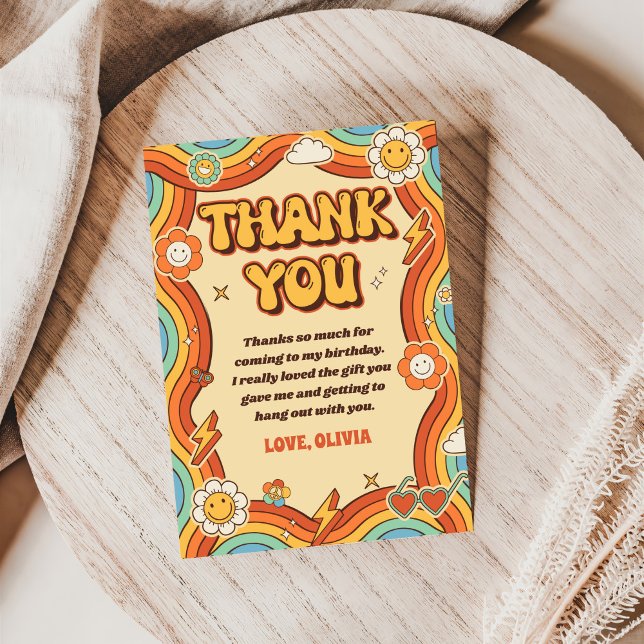 Tarjeta De Agradecimiento Cumpleaños Groovy Retro Arcoíris (Subido por el creador)