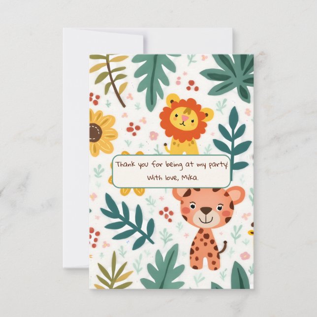 Tarjeta De Agradecimiento Cumpleaños infantil al estilo de la selva (Anverso)