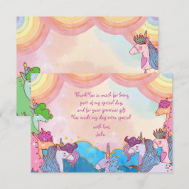 Tarjeta De Agradecimiento Cumpleaños infantil arcoíris de unicornio pastel