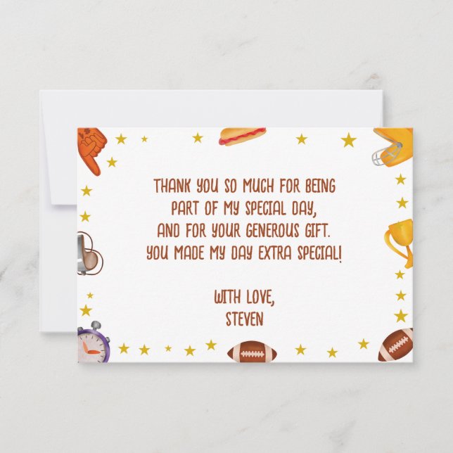 Tarjeta De Agradecimiento Cumpleaños infantil balón de fútbol americano (Anverso)