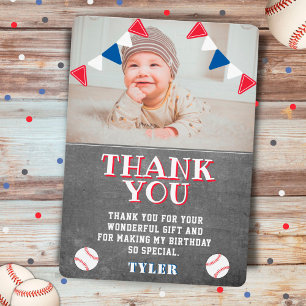 Tarjeta De Agradecimiento Cumpleaños infantil con foto de tiza de béisbol ad