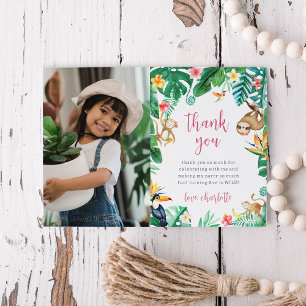 Tarjeta De Agradecimiento Cumpleaños infantil de animales de la selva floral