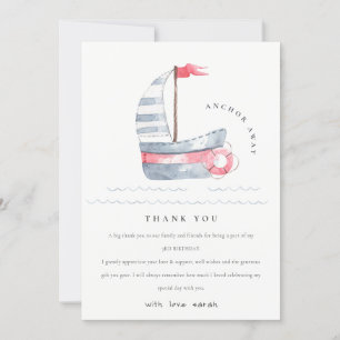 Tarjeta De Agradecimiento Cumpleaños infantil de barco de vela rojo azul sua