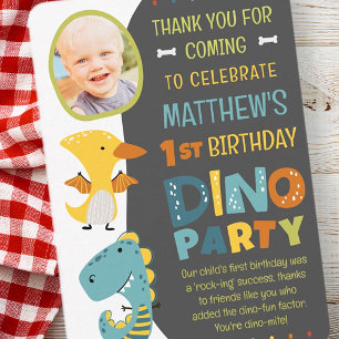 Tarjeta De Agradecimiento Cumpleaños infantil de dinosaurio moderno lindo fo
