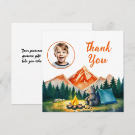 Tarjeta De Agradecimiento Cumpleaños infantil de oso de camping blanco acuar