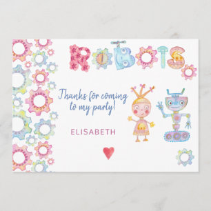 Tarjeta De Agradecimiento Cumpleaños infantil de robots tema gracias adorabl