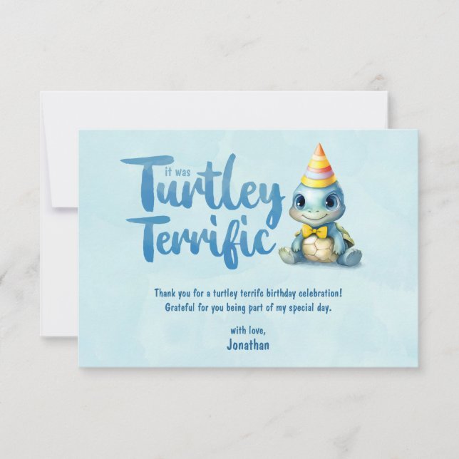 Tarjeta De Agradecimiento Cumpleaños infantil de tortuga acuarela linda (Anverso)