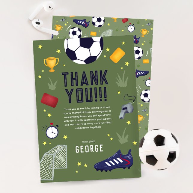 Tarjeta De Agradecimiento Cumpleaños Infantil Fútbol Verde Niños Deportes (Subido por el creador)