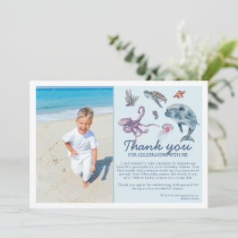 Tarjeta De Agradecimiento Cumpleaños infantil moderno bajo el mar con foto